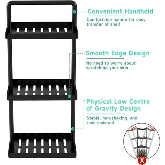 3 Tier Corner Shower Caddy Standing Bathroom Organizer Shelf Rack for Shampoo - Picture 5 of 7